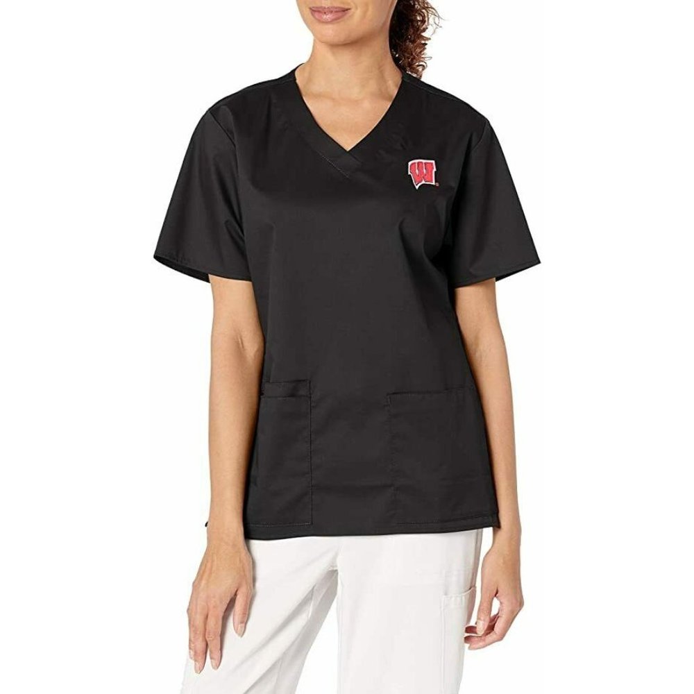 WonderWink Women's Black 3XL Plus Size University of Wisconsin V-Neck Top
